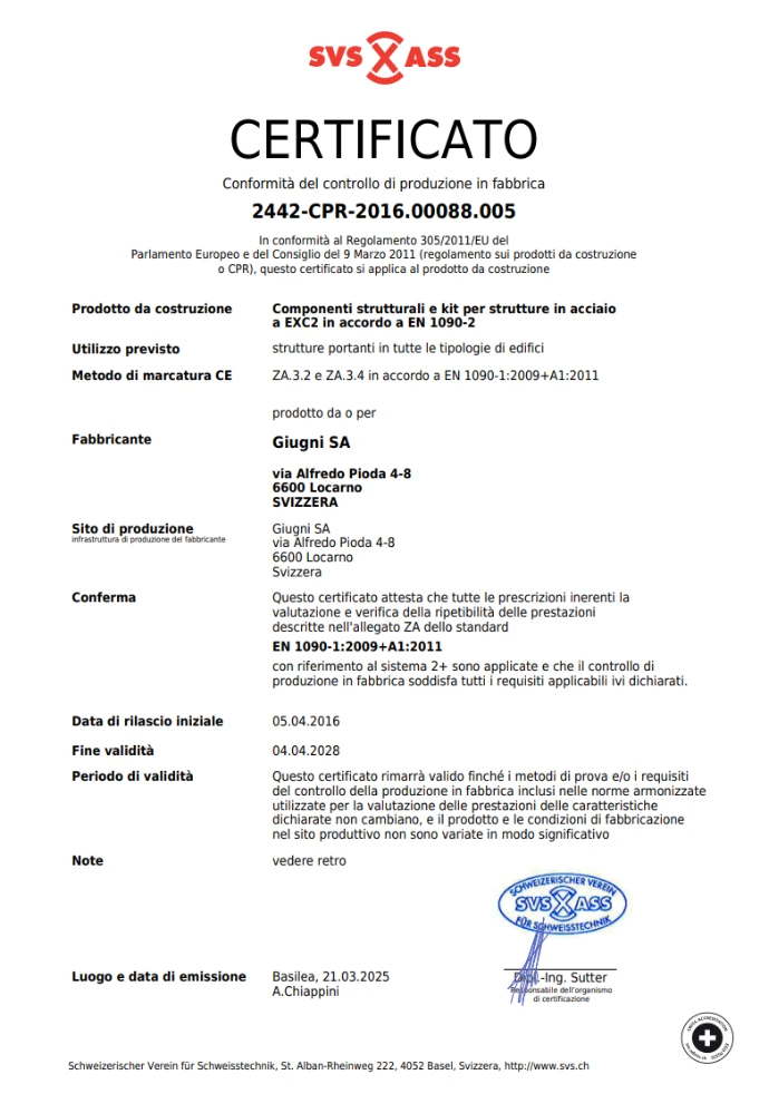 Certificazioni Giugni Sa Metalcostruzioni 